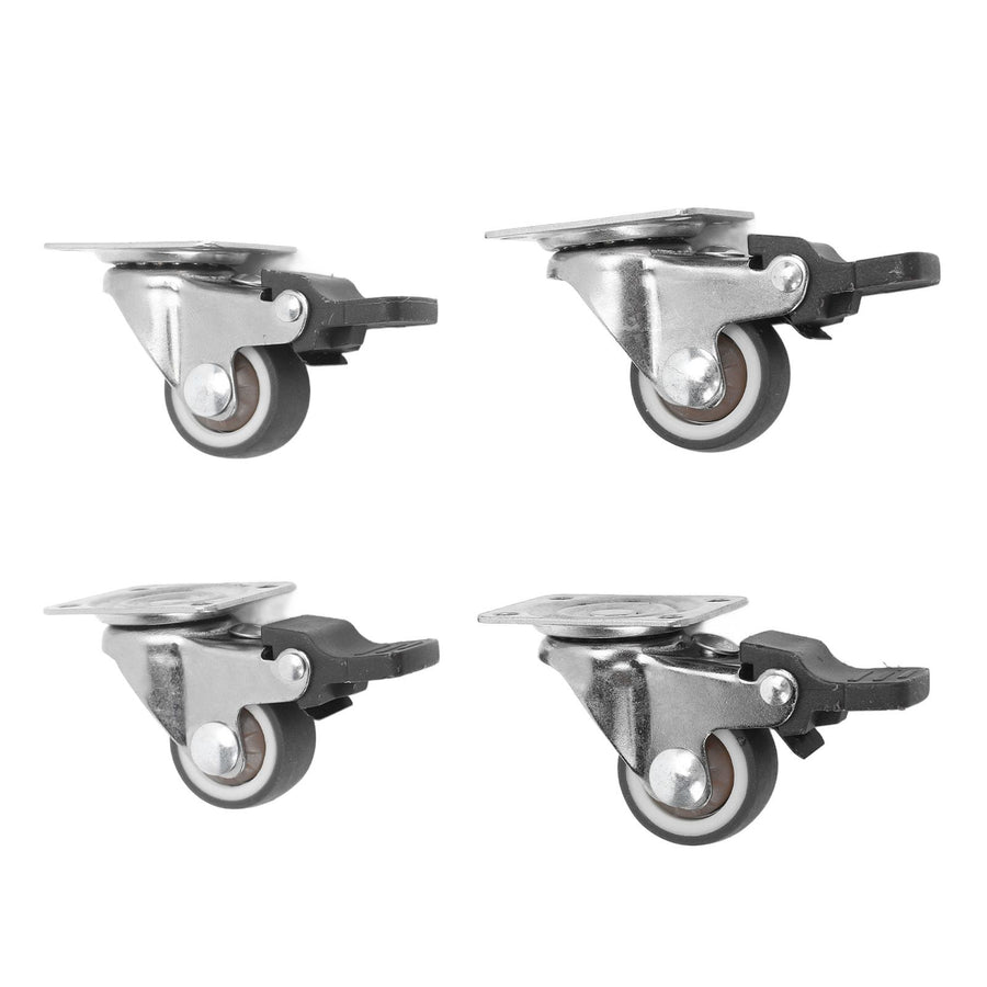 4Pcs Small Caster Wheels 1in Diameter Steel Rubber Rotating Locking Brake Plate Casters with 16 Screws for Furniture