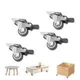 4Pcs Small Caster Wheels 1in Diameter Steel Rubber Rotating Locking Brake Plate Casters with 16 Screws for Furniture