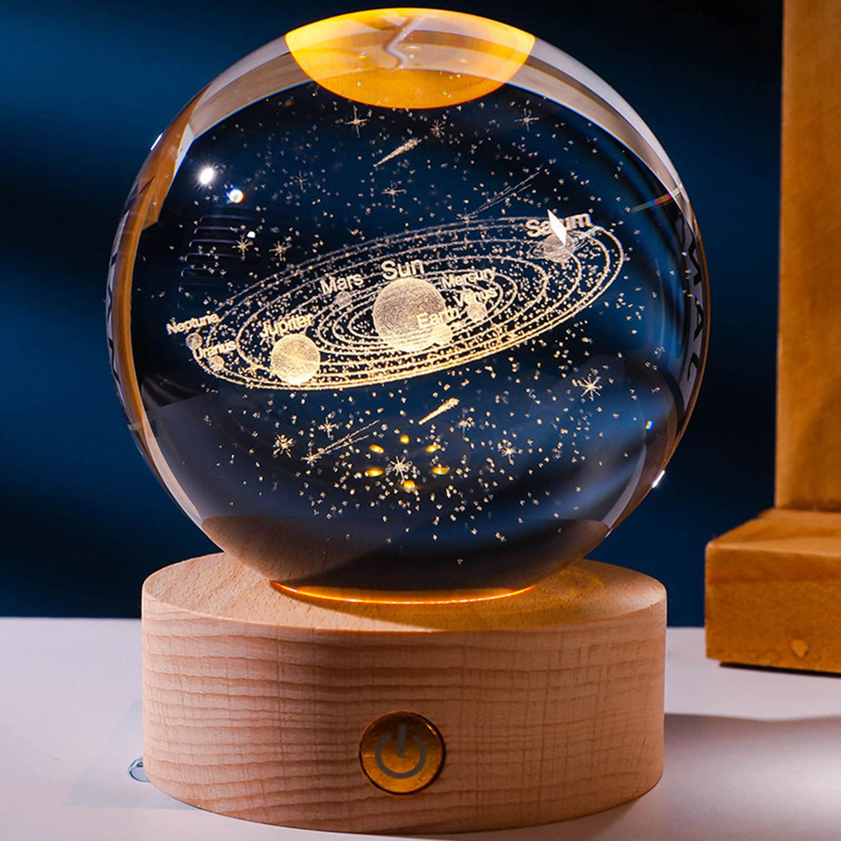 6cm 3D Crystal Ball Luminous Clear Sculpture Round Astronomy Ball Miniature Sculpture Ball Night Light Solar System Crystal Ball
