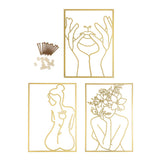 Single Line Art Wall Decor Iron Minimalist Female Line Drawing Home Hanging Wall Decor for Bedroom Kitchen Bathroom Living Room Gold 3PCS