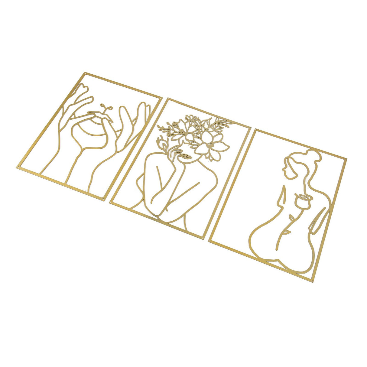 Single Line Art Wall Decor Iron Minimalist Female Line Drawing Home Hanging Wall Decor for Bedroom Kitchen Bathroom Living Room Gold 3PCS