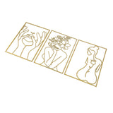 Single Line Art Wall Decor Iron Minimalist Female Line Drawing Home Hanging Wall Decor for Bedroom Kitchen Bathroom Living Room Gold 3PCS - Side View