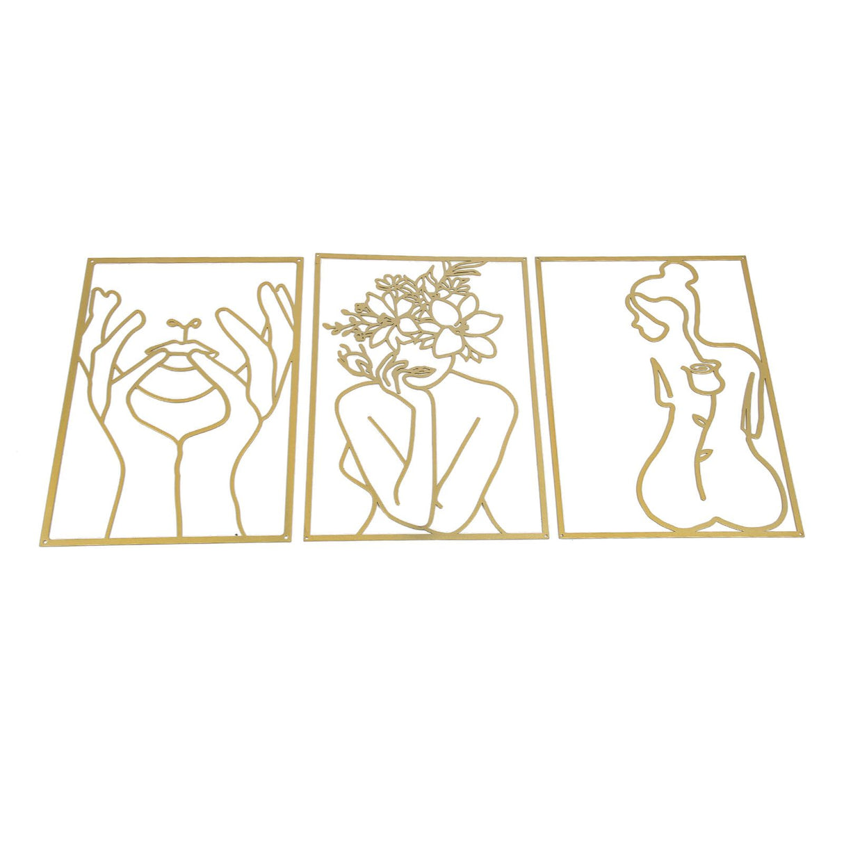 Single Line Art Wall Decor Iron Minimalist Female Line Drawing Home Hanging Wall Decor for Bedroom Kitchen Bathroom Living Room Gold 3PCS