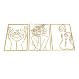 Single Line Art Wall Decor Iron Minimalist Female Line Drawing Home Hanging Wall Decor for Bedroom Kitchen Bathroom Living Room Gold 3PCS - Top-Down View