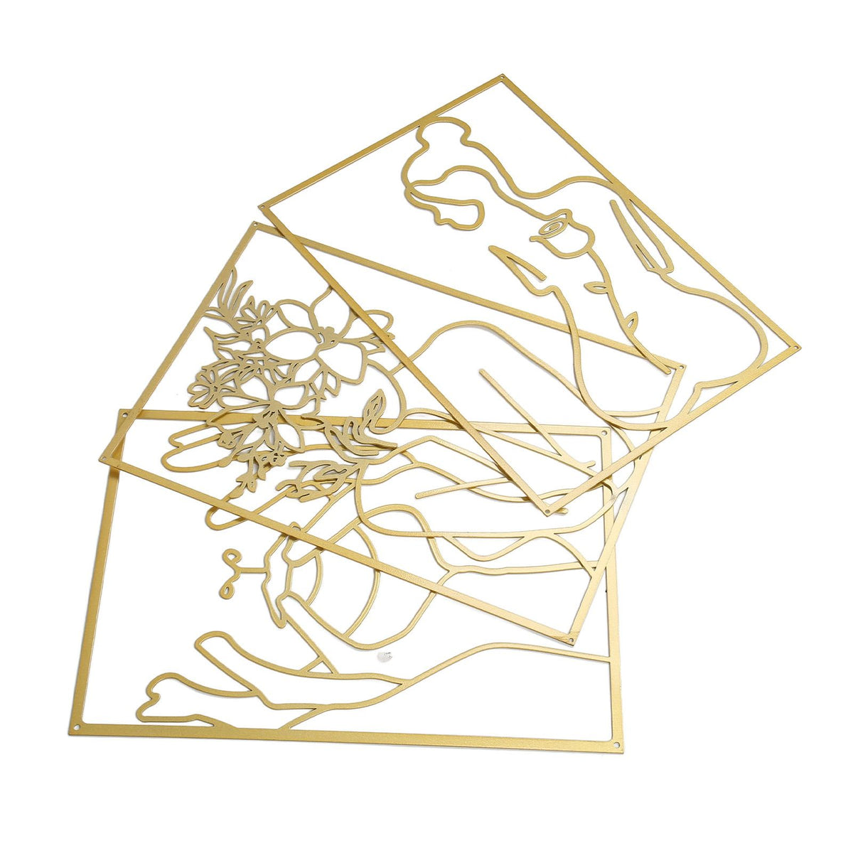 Single Line Art Wall Decor Iron Minimalist Female Line Drawing Home Hanging Wall Decor for Bedroom Kitchen Bathroom Living Room Gold 3PCS