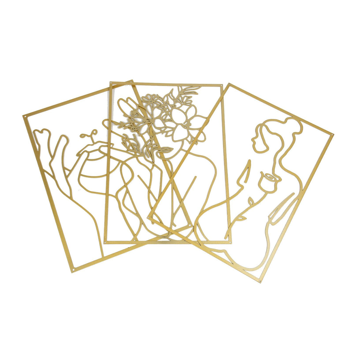 Single Line Art Wall Decor Iron Minimalist Female Line Drawing Home Hanging Wall Decor for Bedroom Kitchen Bathroom Living Room Gold 3PCS