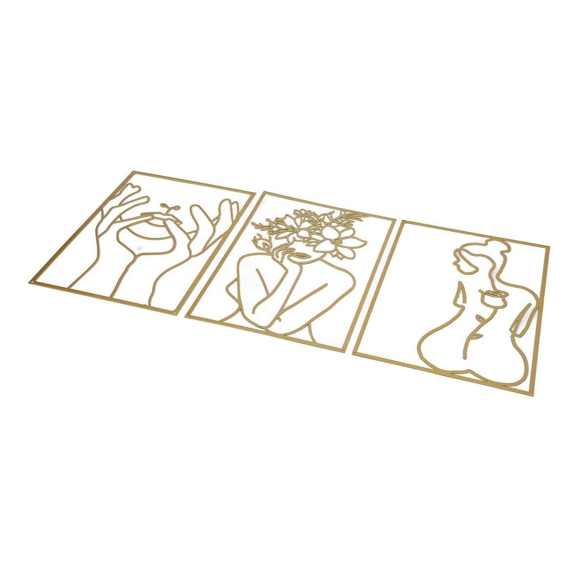 Single Line Art Wall Decor Iron Minimalist Female Line Drawing Home Hanging Wall Decor for Bedroom Kitchen Bathroom Living Room Gold 3PCS