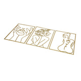 Single Line Art Wall Decor Iron Minimalist Female Line Drawing Home Hanging Wall Decor for Bedroom Kitchen Bathroom Living Room Gold 3PCS