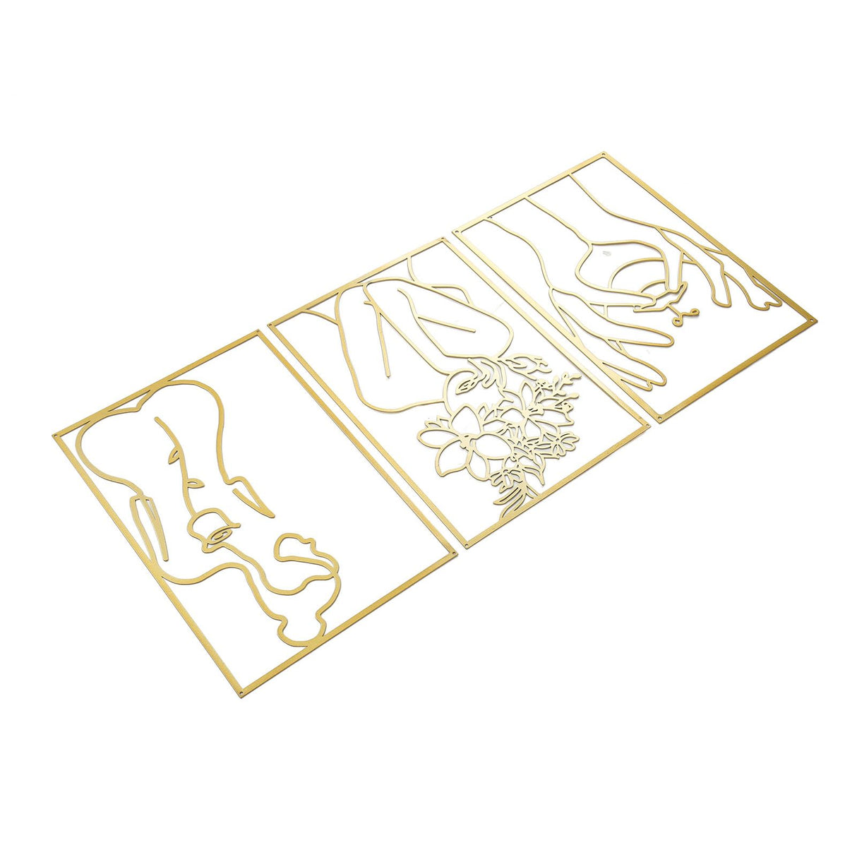 Single Line Art Wall Decor Iron Minimalist Female Line Drawing Home Hanging Wall Decor for Bedroom Kitchen Bathroom Living Room Gold 3PCS