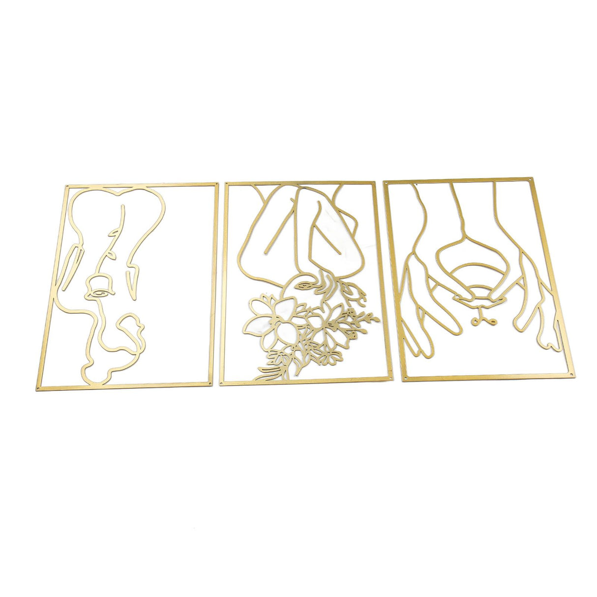 Single Line Art Wall Decor Iron Minimalist Female Line Drawing Home Hanging Wall Decor for Bedroom Kitchen Bathroom Living Room Gold 3PCS