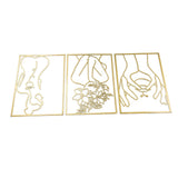 Single Line Art Wall Decor Iron Minimalist Female Line Drawing Home Hanging Wall Decor for Bedroom Kitchen Bathroom Living Room Gold 3PCS