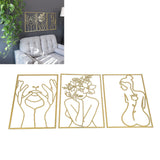 Single Line Art Wall Decor Iron Minimalist Female Line Drawing Home Hanging Wall Decor for Bedroom Kitchen Bathroom Living Room Gold 3PCS