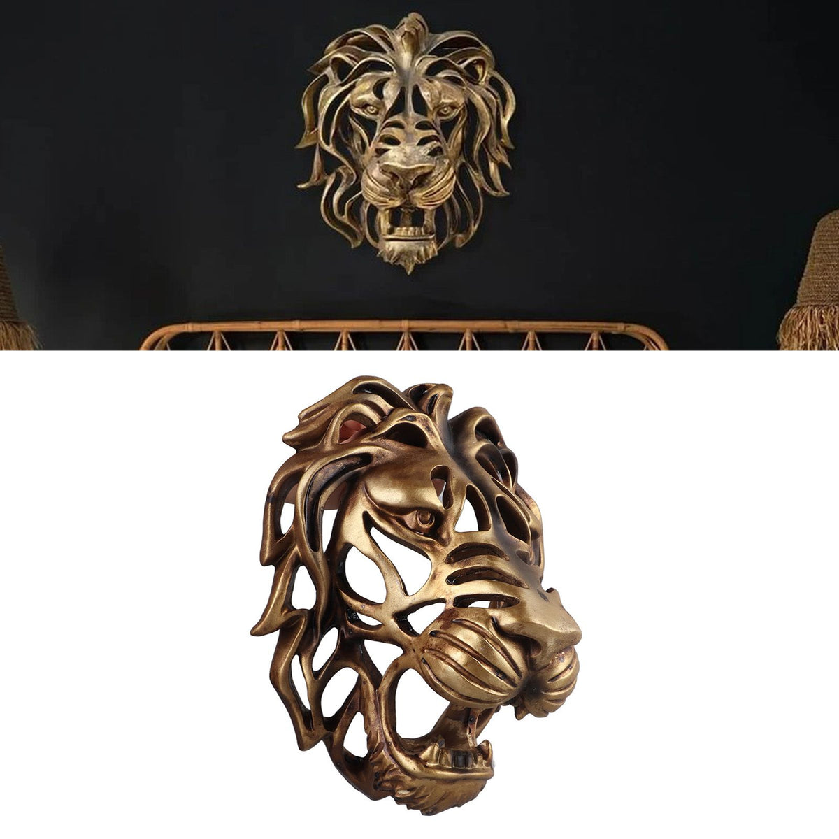Lion Head Art Wall Decor Resin Vivid Lion Head Wall Mounted Art Sculpture for Living Room