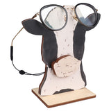 Cow Head Wearing Glasses Statues Wooden Decorative Cow Eyeglasses Display Stand Holder for Desktop Office - Top-Down View