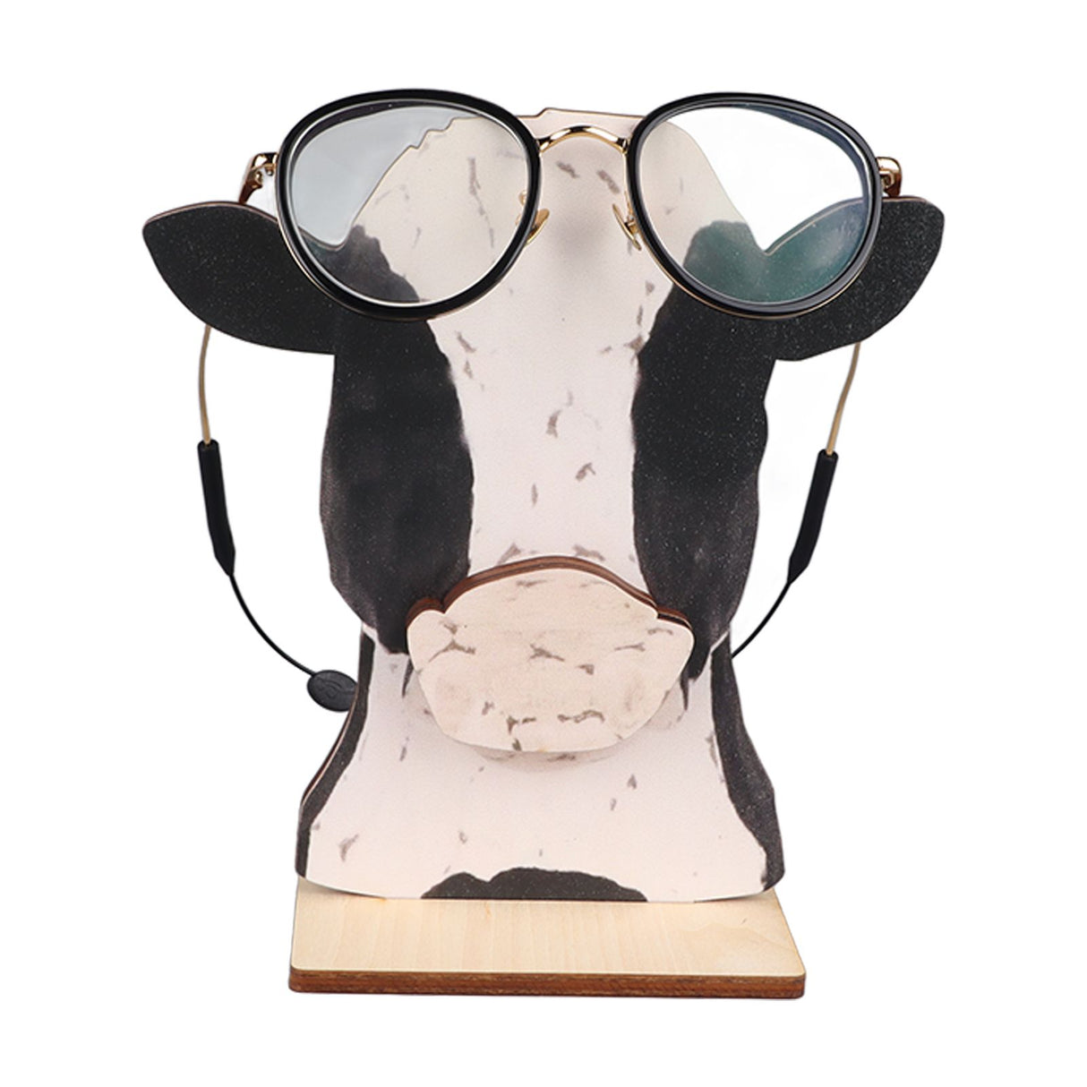 Cow Head Wearing Glasses Statues Wooden Decorative Cow Eyeglasses Display Stand Holder for Desktop Office