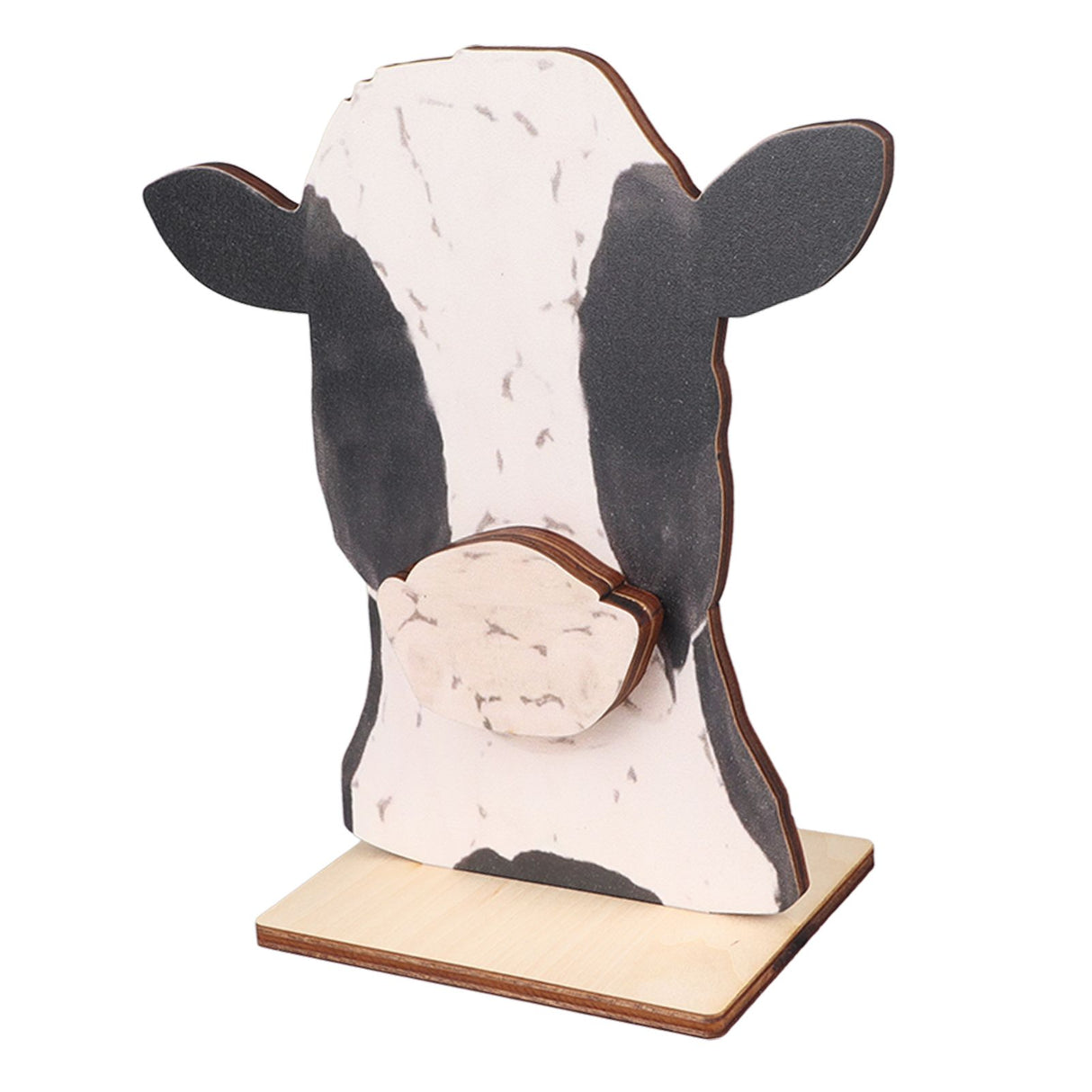 Cow Head Wearing Glasses Statues Wooden Decorative Cow Eyeglasses Display Stand Holder for Desktop Office