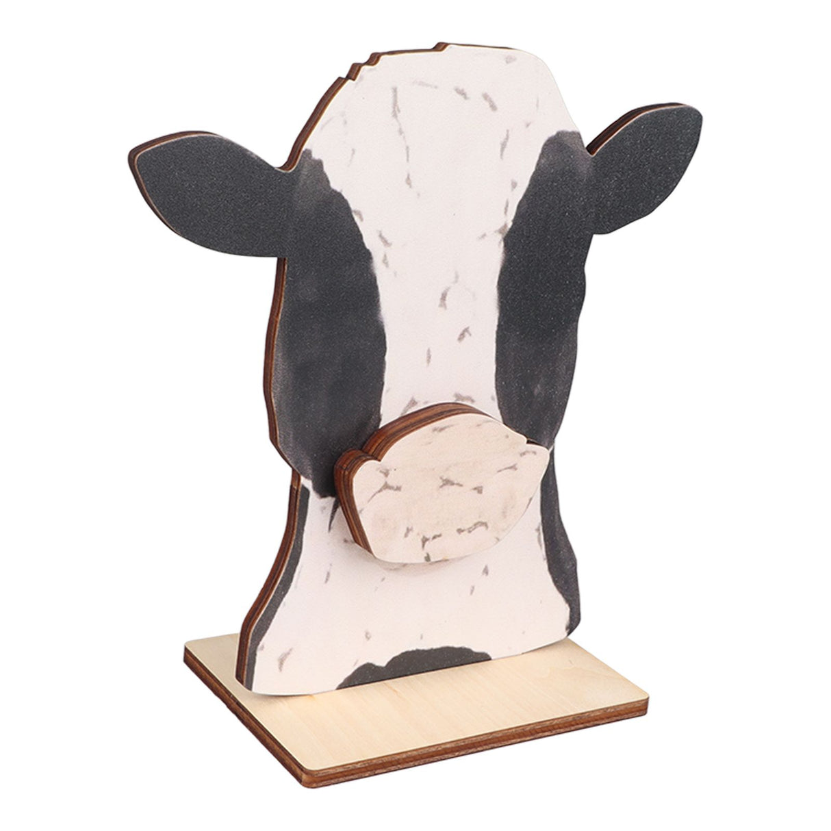 Cow Head Wearing Glasses Statues Wooden Decorative Cow Eyeglasses Display Stand Holder for Desktop Office