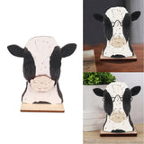 Cow Head Wearing Glasses Statues Wooden Decorative Cow Eyeglasses Display Stand Holder for Desktop Office - Extra Image