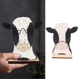 Cow Head Wearing Glasses Statues Wooden Decorative Cow Eyeglasses Display Stand Holder for Desktop Office