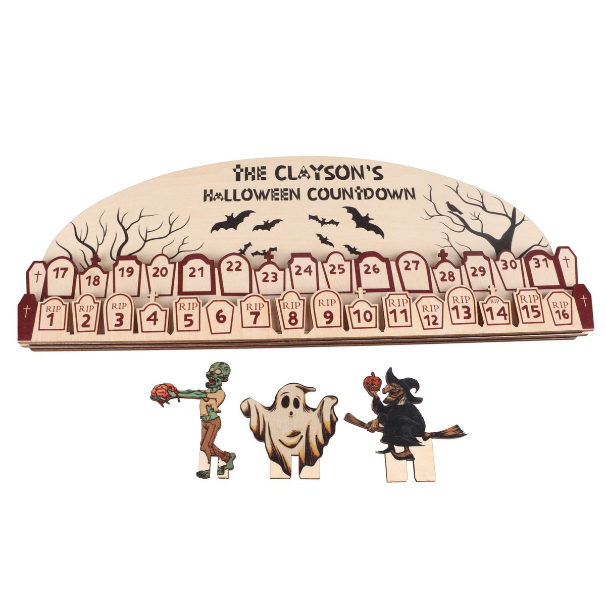 Halloween Advent Calendar 2023 31 Days Halloween Moving Wooden Block Countdown Calendar for Home Decor Holiday Ornament Gift