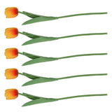 10PCS Artificial Tulips Real Touch PU Tulips Flowers for Wedding Bouquet Home Party Office Decor Orange - 45-Degree Angle