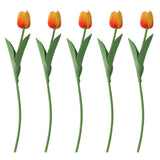 10PCS Artificial Tulips Real Touch PU Tulips Flowers for Wedding Bouquet Home Party Office Decor Orange - Extra Image
