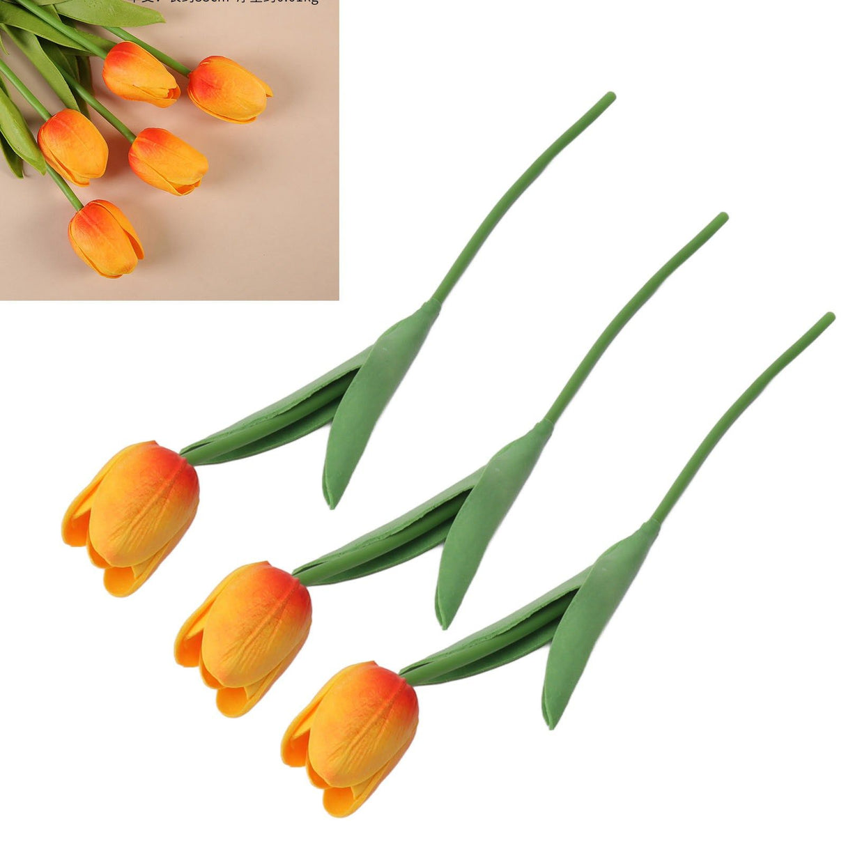 10PCS Artificial Tulips Real Touch PU Tulips Flowers for Wedding Bouquet Home Party Office Decor Orange