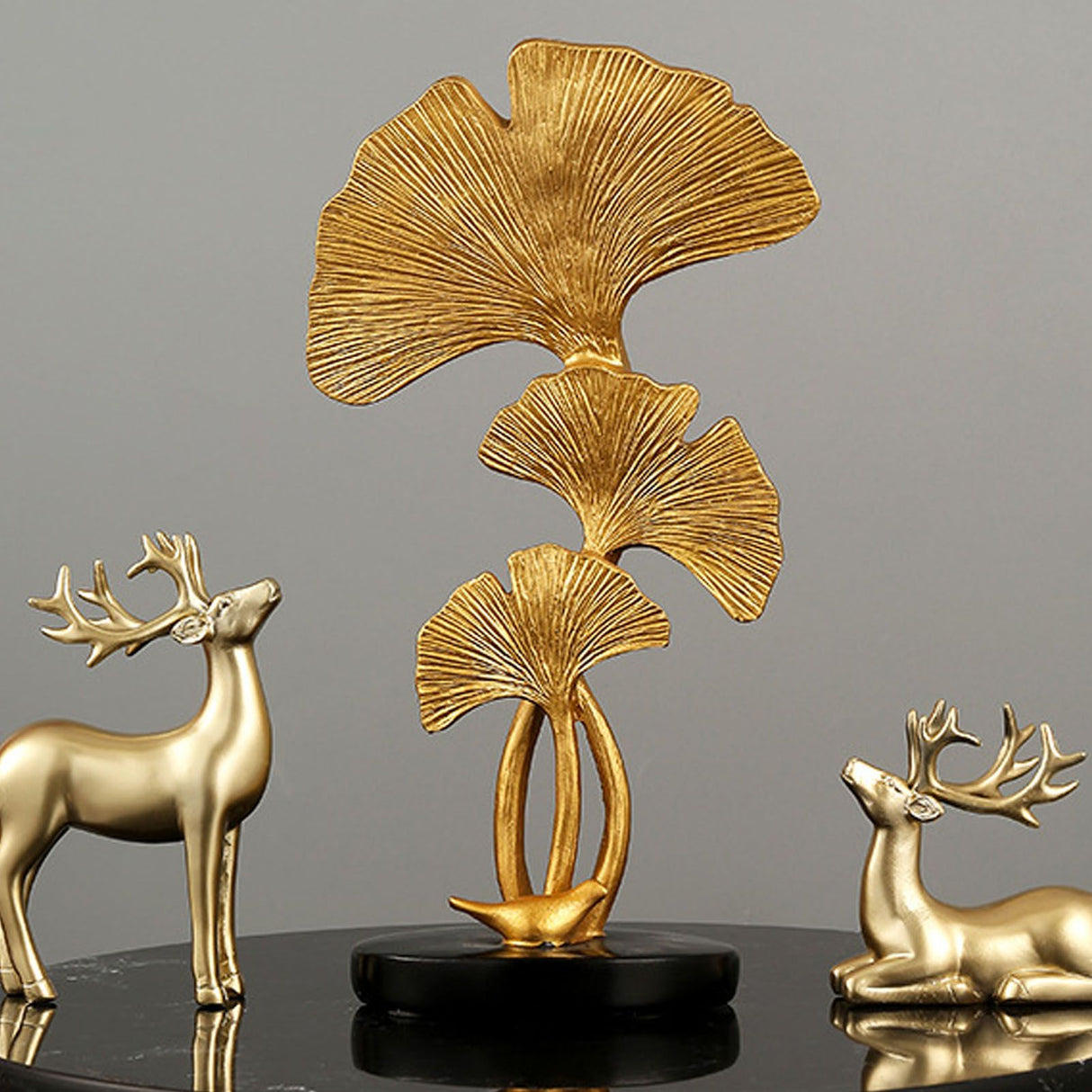 Leaf Decoration Resin Anti Slip Anti Fade Modern Desktop Leaves Ornament Model for Living Room Hallway Gold