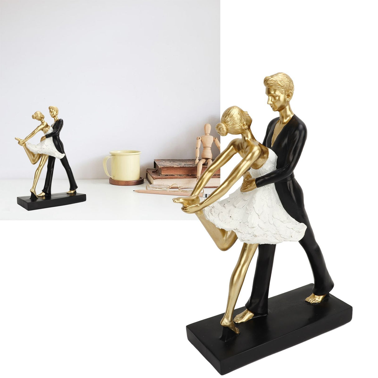 Romantic Couple Dancing Sculpture Decoration Resin Elegant Couple Ballet Dancer Statue Figurine Ornament Gold 7130W‑01