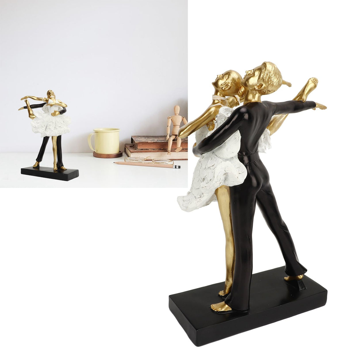 Romantic Couple Dancing Sculpture Decoration Resin Elegant Couple Ballet Dancer Statue Figurine Ornament Gold 7130W‑02