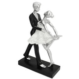 Couple Dancing Sculpture Modern Simple Innovative Resin Hand Crafted Couple Dancing Abstract Statue Silver Hugging Double Ballet Dance - Side View