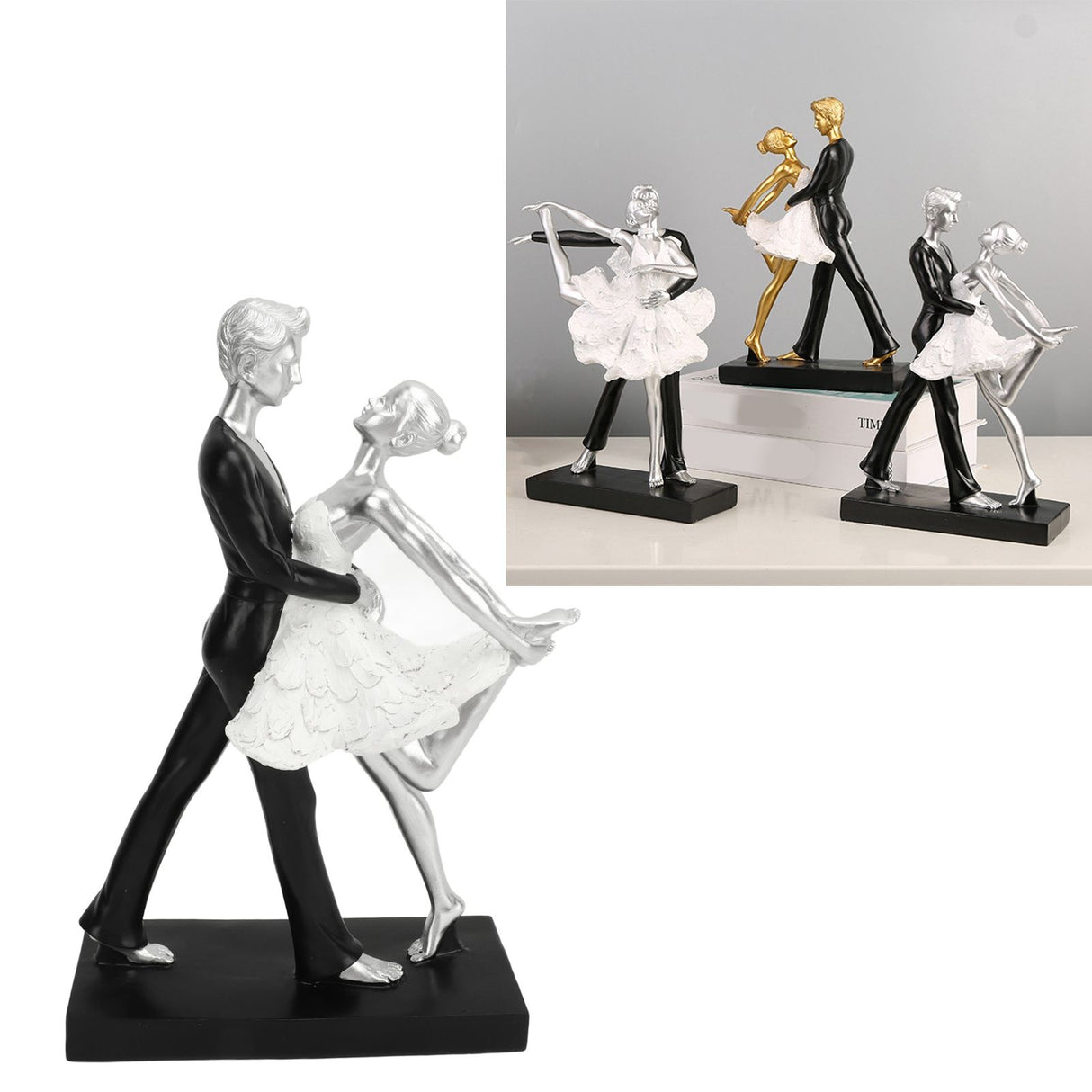 Couple Dancing Sculpture Modern Simple Innovative Resin Hand Crafted Couple Dancing Abstract Statue Silver Hugging Double Ballet Dance
