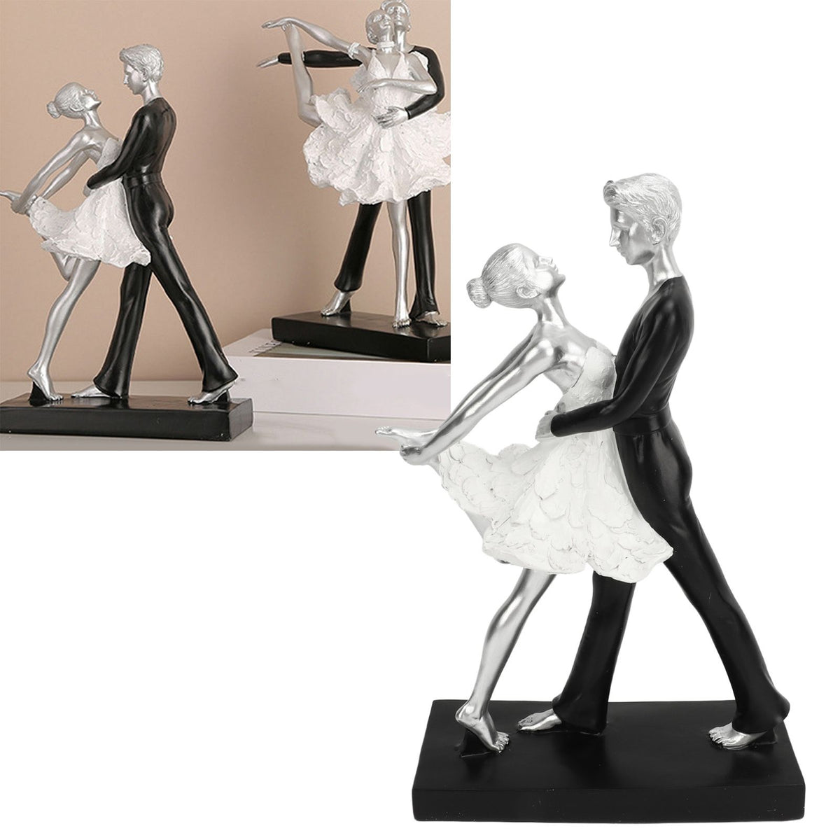 Couple Dancing Sculpture Modern Simple Innovative Resin Hand Crafted Couple Dancing Abstract Statue Silver Hugging Double Ballet Dance