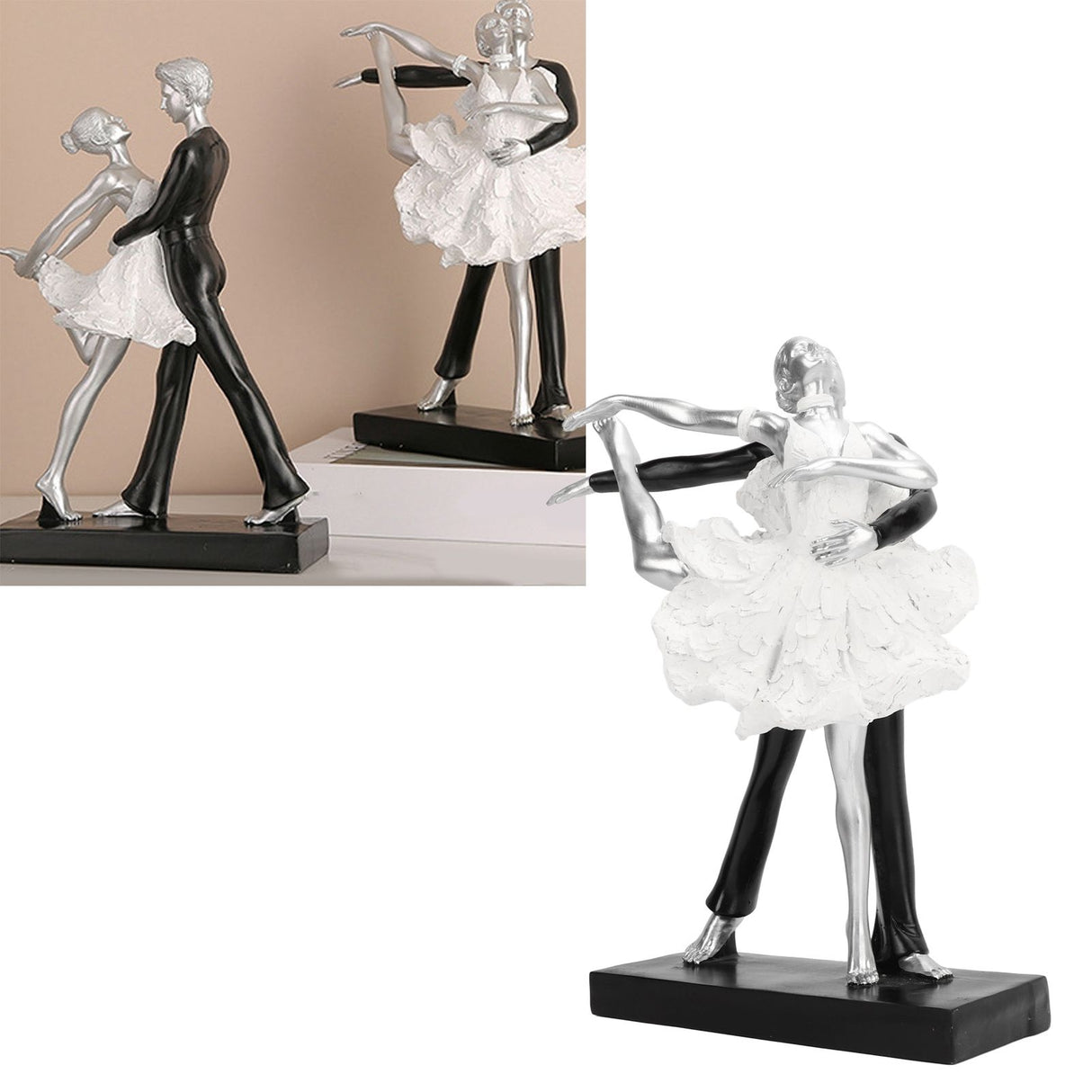 Couple Dancing Sculpture Modern Simple Innovative Resin Hand Crafted Couple Dancing Abstract Statue Silver Ballet Dance for Two People