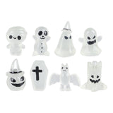 8 Pcs Halloween Ornaments Miniature Luminous Tombstone Pumpkin Skull Ghost Garden Decor