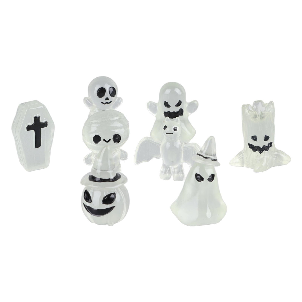 8 Pcs Halloween Ornaments Miniature Luminous Tombstone Pumpkin Skull Ghost Garden Decor