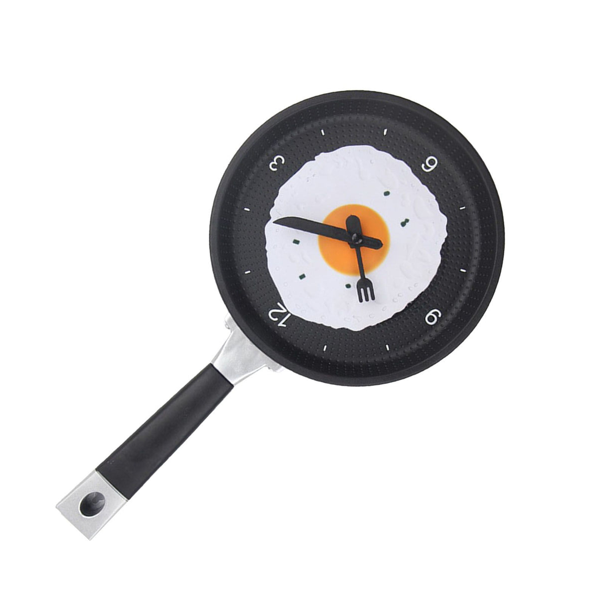 Wall Clock ABS Fried Egg Frying Pan Shape Silent Battery Operated Wall Clock for Bedroom Living Room Kitchen Black