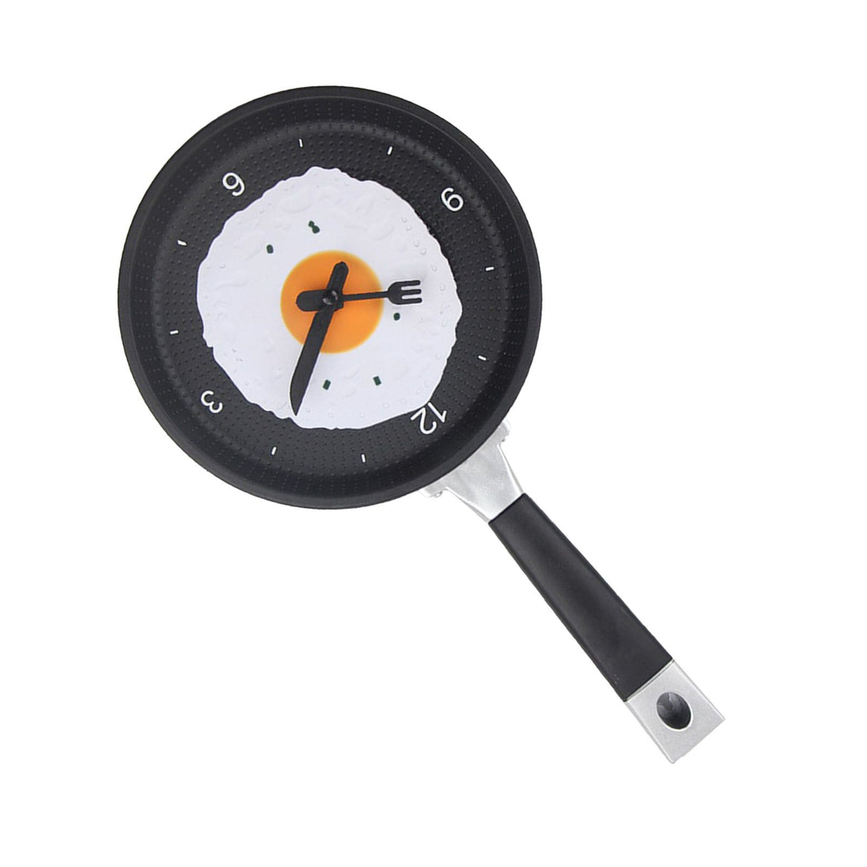 Wall Clock ABS Fried Egg Frying Pan Shape Silent Battery Operated Wall Clock for Bedroom Living Room Kitchen Black