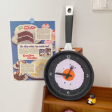 Wall Clock ABS Fried Egg Frying Pan Shape Silent Battery Operated Wall Clock for Bedroom Living Room Kitchen Black