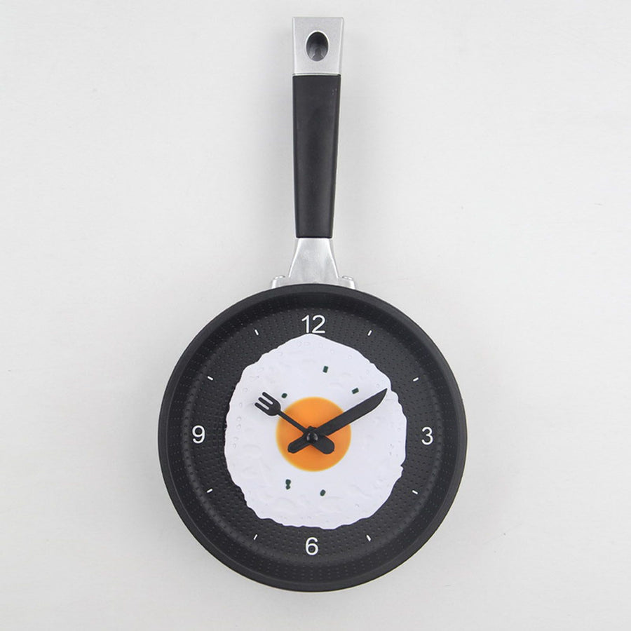 Wall Clock ABS Fried Egg Frying Pan Shape Silent Battery Operated Wall Clock for Bedroom Living Room Kitchen Black