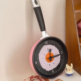 Wall Clock ABS Fried Egg Frying Pan Shape Silent Battery Operated Wall Clock for Bedroom Living Room Kitchen Pink - Low Angle