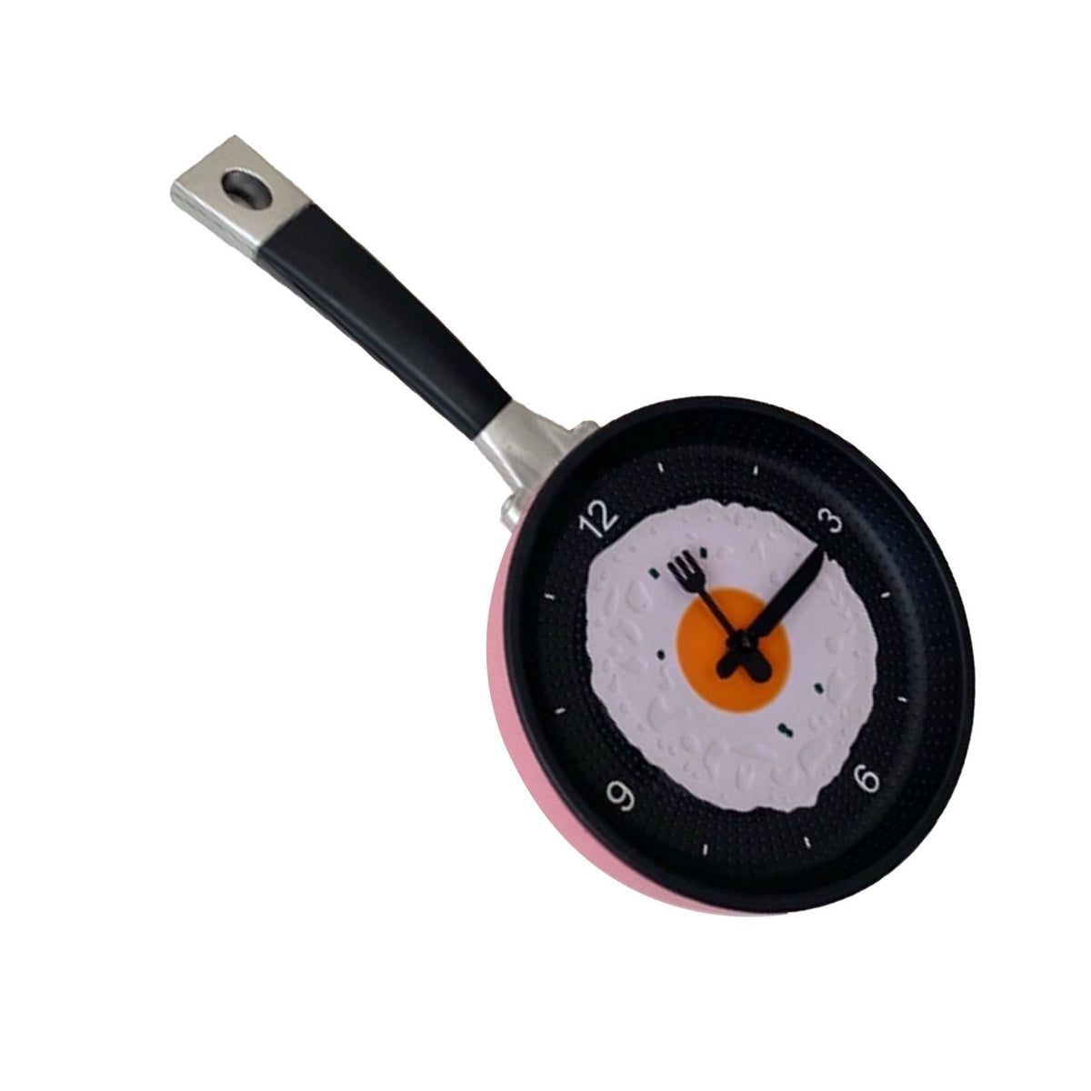 Wall Clock ABS Fried Egg Frying Pan Shape Silent Battery Operated Wall Clock for Bedroom Living Room Kitchen Pink