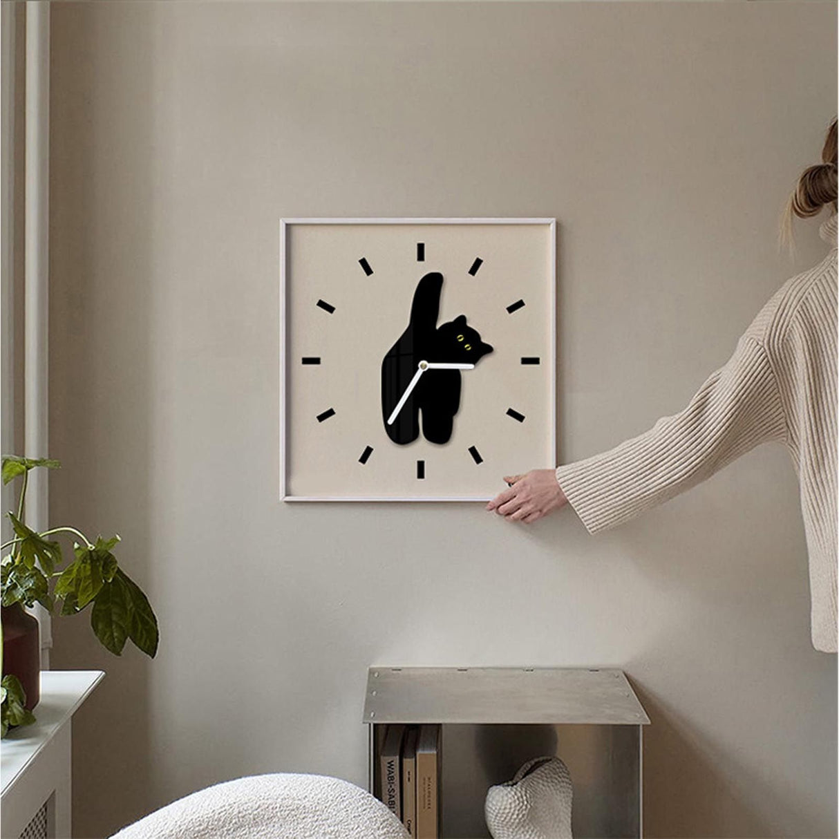 Wall Clock Innovative Nordic Style Cute Cat Pattern Silent Prevents Ticking Living Room Wall Clock for Kitchen Bedroom 30x30cm / 11.8x11.8in