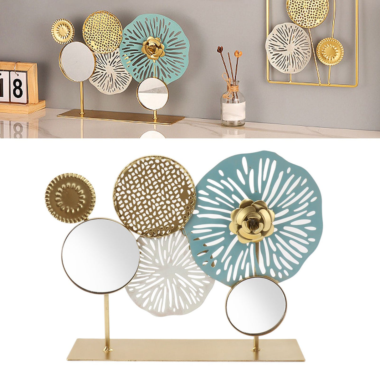 Entrance Hall Desktop Iron Ornament with Mirror Living Room Entrance Hall Decoration for Home Hotel