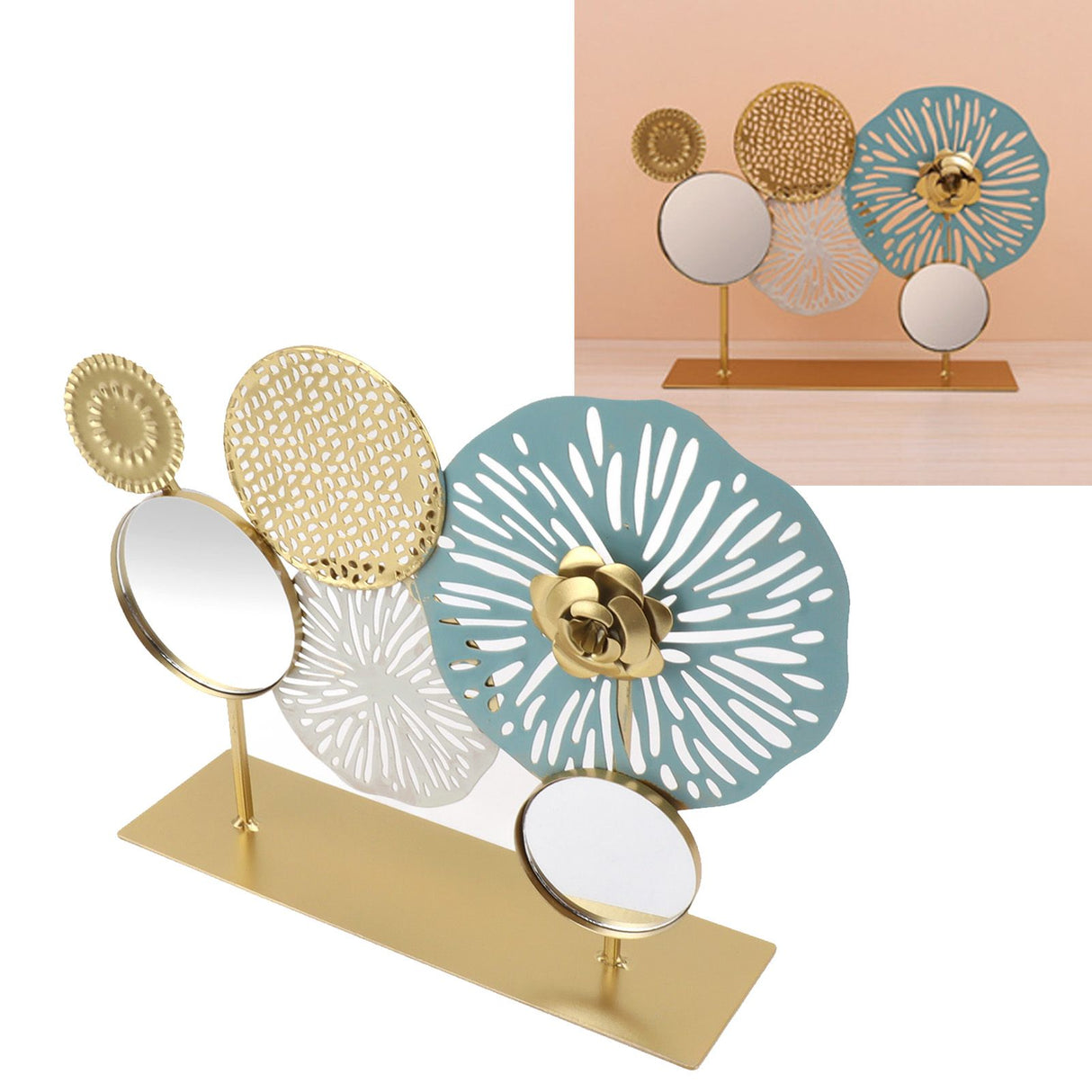 Entrance Hall Desktop Iron Ornament with Mirror Living Room Entrance Hall Decoration for Home Hotel