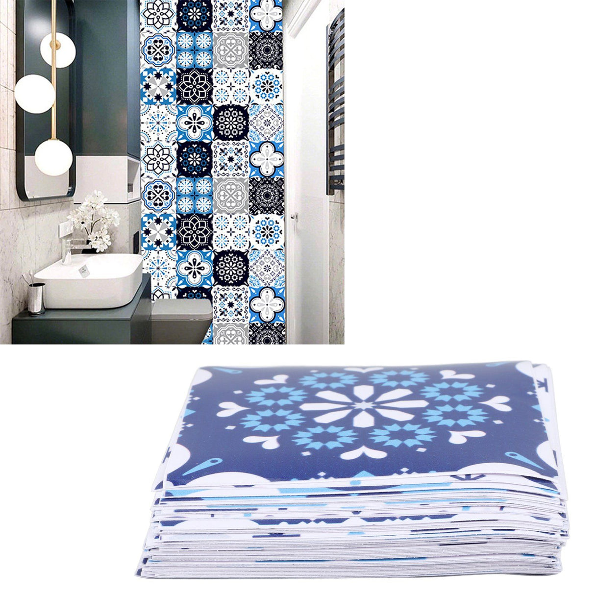 64Pcs Mediterranean Style Tile Paste Sticler Kitchen Bathroom Self Adhesive Removable Glossy Film Tile Sticker 10cm