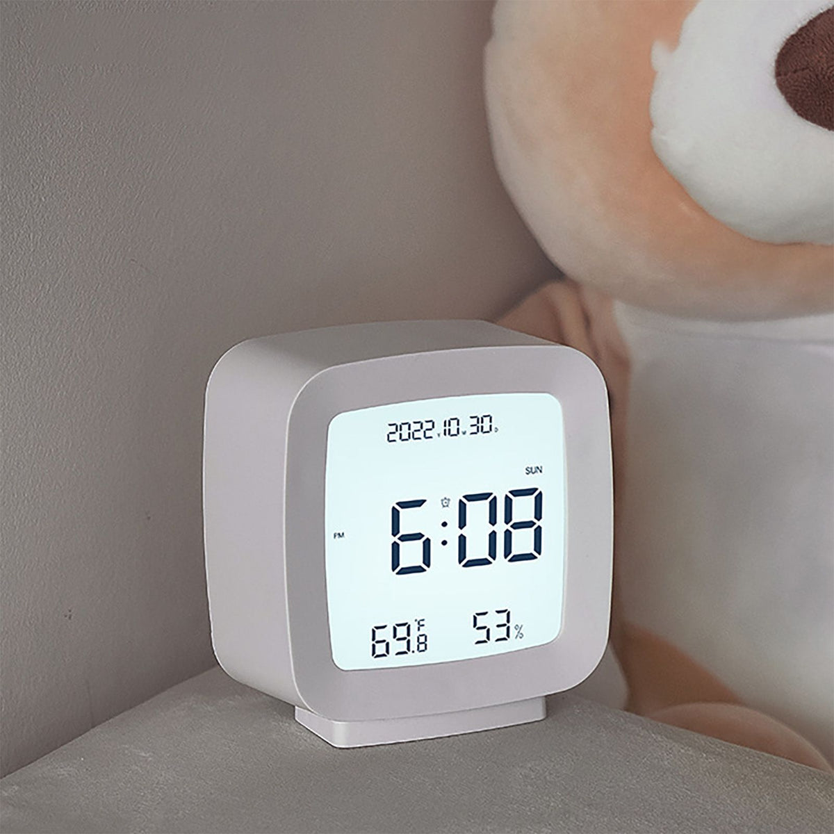 Kids Alarm Clock LED Digital Indoor Alarm Clocks with Temperature and Humidity Display for Kids White
