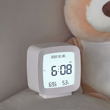 Kids Alarm Clock LED Digital Indoor Alarm Clocks with Temperature and Humidity Display for Kids White