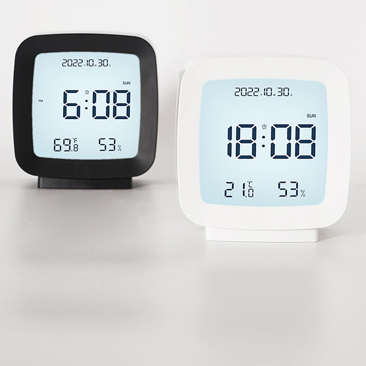 Kids Alarm Clock LED Digital Indoor Alarm Clocks with Temperature and Humidity Display for Kids White