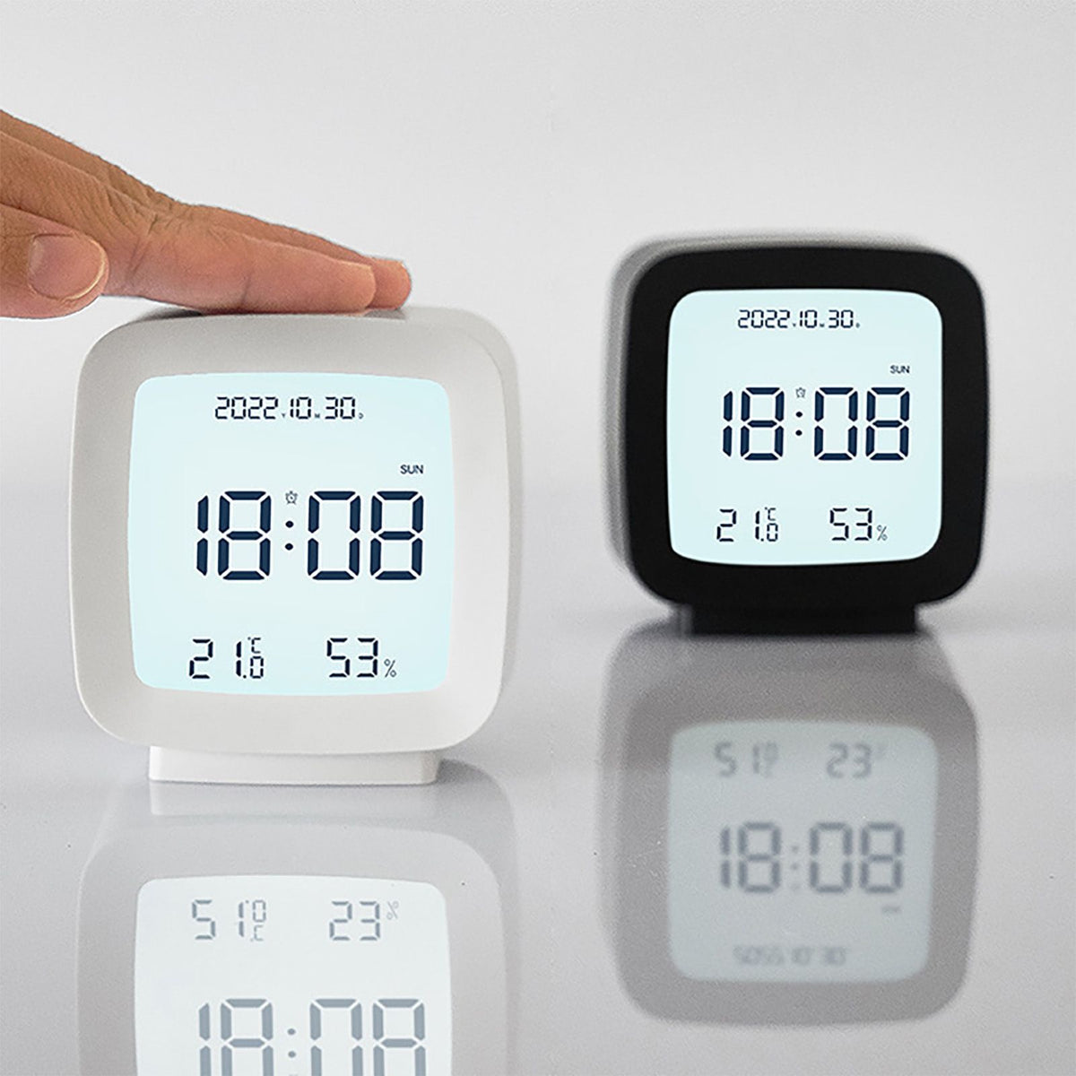 Kids Alarm Clock LED Digital Indoor Alarm Clocks with Temperature and Humidity Display for Kids White